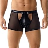 YUFEIDA Herren Kunstleder Boxershorts Wetlook Sexy Unterwäsche Boxer Shorts Slips Männer Stretch Clubwear Kurz Hose Unterhosen