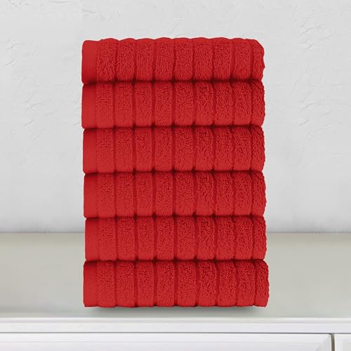 Image of Elegant Comfort 100% Turkish Cotton Corduroy Ribbed Luxury Washcloths 6 Pack Soft 13 x 13 Inch - Higly Absorbent, Durable, Quick Dry, Spa Premium Hotel Quality for Bathroom or Travel, Red