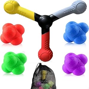 5 PCs Reaction Speed Training Tools Kit, 1 Hand Eye Coordination Stick, 4 Rubber Reaction Balls, Improve Reflex, Agility and Focus for Sports, Exercise and Fun for All Ages