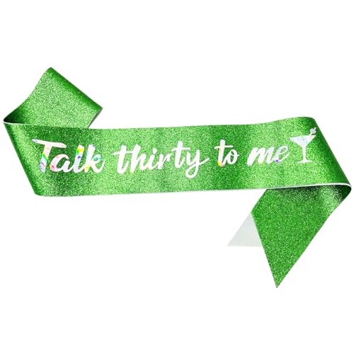 NAUXIUDSJS 30th Birthday Sash,Glitter Sash with Multicolor Foil, Happy 30th Birthday for 30th Birthday Decorations Women 30th Birthday Gift Party Favor Accessories,Green