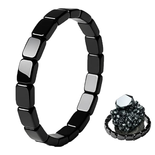 Hemys Hematite Bracelet, Natural Power Stone Adjustable Elastic Legendary Hematite Restore Confidence & Your Edge Health and Healing Power Energy Crystal Beaded Bracelets Jewelry（1 Pcs）