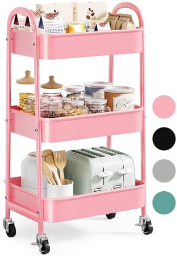 Amazon.com: 3 Tier Metal Rolling Cart with Lockable Wheels and Handle ...