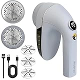 iRUNTEK Rechargeable Fabric Shaver, Lint Remover Shaver with 2-Speeds, 6 Leaf Blades, LED Display, Lint Shaver to Remove Pilling from Clothing, Furniture, Sweater, Couch, Blanket, Grey
