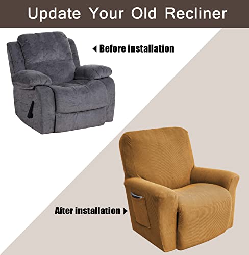Yopoiy High Stretch Recliner Slipcover, Soft Lazy Boy Chair Covers Modern Style Universal Recliner Cover Jacquard Washable Recliner Protectors Cover For Living Room -Gold #TOP4