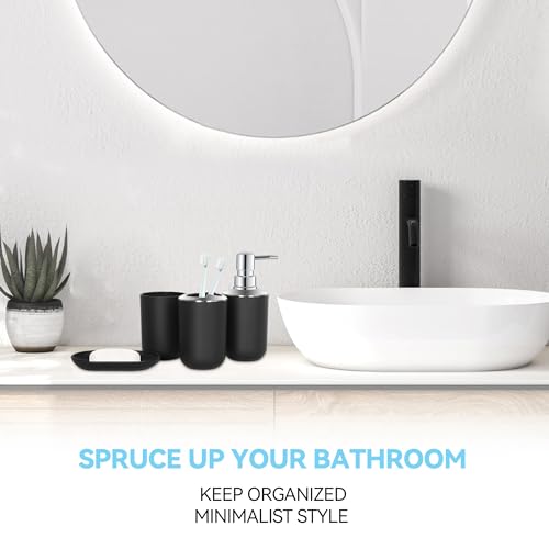 Seeatoo SEEATOO-407B Black Bathroom Accessories Set 4 Pcs, Black Bathroom Accessories, Plastic Soap Dispenser And Toothbrush Holder Set, Soap Dish And Mouthwash Cup thumb #1