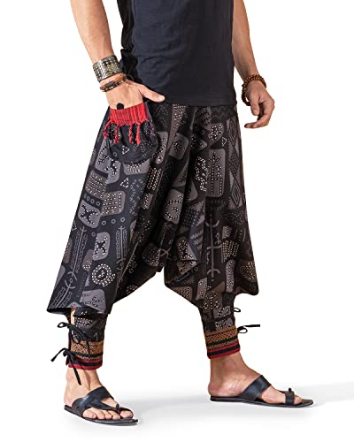 Image of The Veshti Company Hipie Harem Pants for Men Cotton Low Crotch Printed Baggy Bohemian Yoga Pajama Pant (Regular Fit)