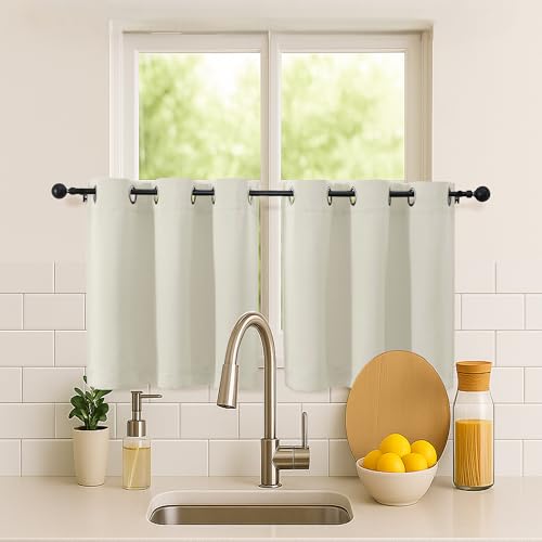 Image of Simplebrand Natural Short Kitchen Curtains 24 Inch Length 2 Panels Set, Small Windows Room Darkening Curtain for Bathroom, Cabinet, Basement, RV Camper, Thermal Insulated Short Drapes, 40 x 24 Inch