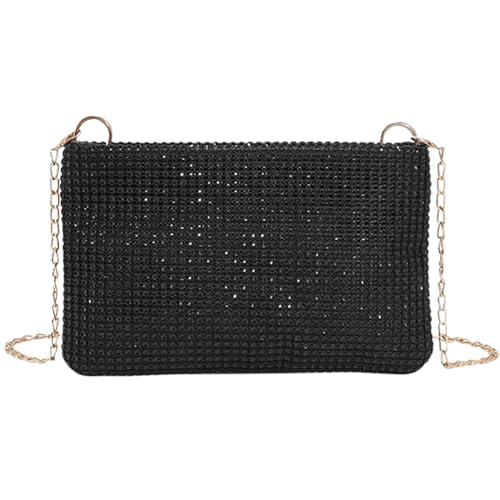 KUYYFDS Evening Bags for Women Sparkly Sequin Clutch Bags with Detachable Chain Strap and Zipper Bling Rhinestone Clutch Evening Bag Elegant Shoulder Bag for Cocktail Party Banquet Black