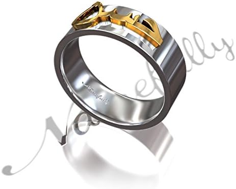 Arabic Name Ring with Layered Letters - "Hasan" (Two-Tone White)
