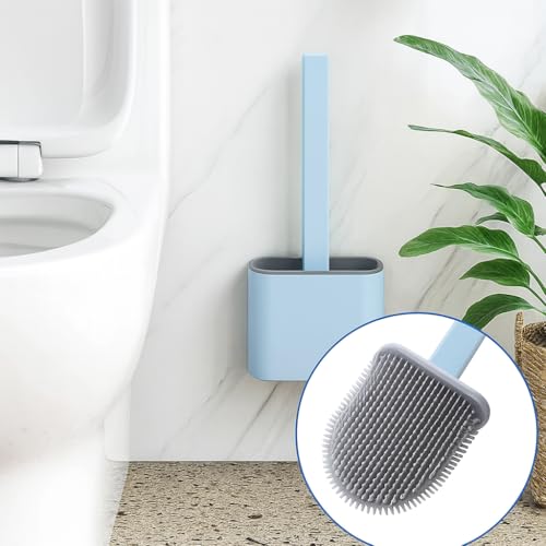 Image of Zuku Toilet Cleaning Brush Bathroom Cleaning Accessories Toilet Brush with Holder Stand Silicon Toilet Brush Cleaner Commode Cleaning Brush Wall Mounted Bathroom Cleaning Accessories(Blue,Pack of 2)