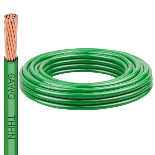 Image of 6 AWG THHN Stranded Bare Copper Wire 15FT Green Grounding Wire,600V Rated Building Cable, Ideal for Panel Wiring, Grounding, Lighting Circuits, Control Systems