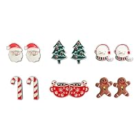 Weihnachten Ohrstecker Set, 6 Paare Ohrstecker Weihnachten, Weihnachtsohrstecker, Santa Schneemänner Krücke Weihnachtsbaum Ohrstecker, Weihnachtsschmuck für Mädchen und Frauen