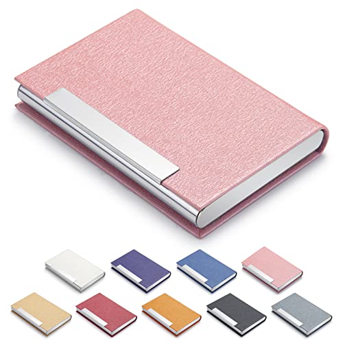 Vigormarket Business Card Holder, Multi Cards Case - Luxury PU Leather & Stainless Steel, Pink