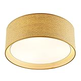 WINGBO 15.7" Modern 3-Light Flush Mount Ceiling Light Fixture with Fabric & Acrylic Double Drum Shad