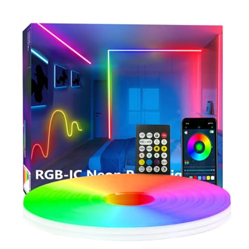 httpsmp 10FT Neon Rope Lights,RGB+IC Flexible Led Rope Lights Control with App/Remote,Chase Mode Rope Lights,IP67 Outdoor Waterproof,Music Sync Light Strip for Bedroom