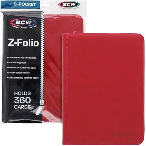 BCW Z-Folio 9-Pocket LX Album - Red | Secure Zipper Card Organizer | Premium Leatherette Card Collection Binder | Trading Card Binder for Pokemon, MTG, Sport Cards and More by BCW - Used condition - US$15.34