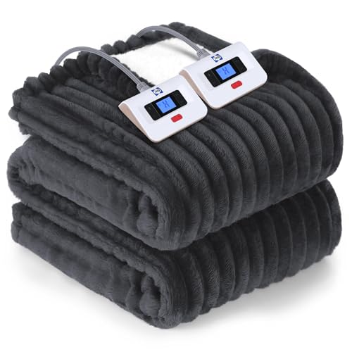 Sealy Cobertor Elétrico Queen Size, Flanela Canelada Macia Para Sherpa, Cobertor Aquecido Reversível
