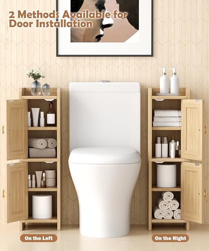 image for Akxomel Rattan Small Bathroom Cabinet with 2 Doors, 7.9''D x 7.9''W Na