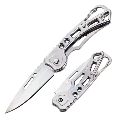 Mini Canivete Dobrável Portátil Chaveiro Inox, Faca de Bolso Compacta, Canivete Multifuncional Camping Pesca Trilha Viagem EDC, Canivete Pequeno com Gancho de Fivela Dobrável (Inox)