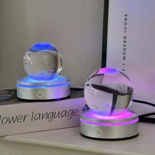 Image of LED Light Base Lighted Display Stand, 4 Pack Round Touch Control LED Night Light Stand with Recessed Holder, 7 Color Display Base with USB Power, Pedestal for Glass Crystal Spherical Artwork