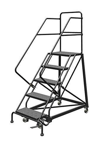 Tri-Arc KDEC105246 5-Step Forward Descent Safety Angle Steel Rolling Industrial and Warehouse Ladder with Perforated Tread, 24