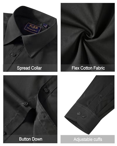 J.Ver Men'S Dress Shirts Cotton Stretch Long Sleeve Solid Formal Shirt Business Stain Shield Casual Button Down Shirts Black Large thumb #4