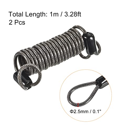PATIKIL Security Steel Cable 2.5mm x 1m/3.28ft Coated Spring Luggage Lock Wire Rope with Double Loop Black 2 Pack - Image 2