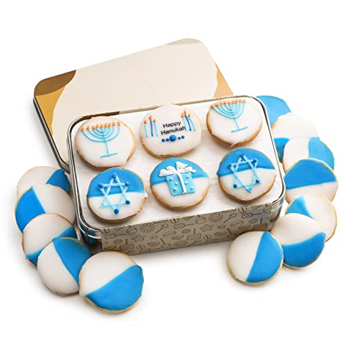 Hanukkah Cookie Gift Basket, Decorated Colored Black And Whites, Kosher Gourmet Food Gifts, Unique Idea For Men Women Kids And Adults, 18 Count