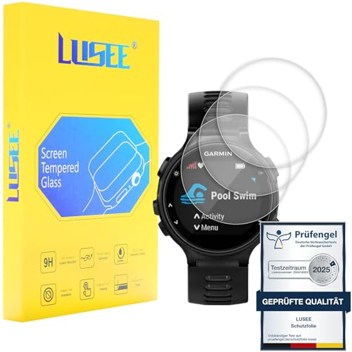 Lusee 3 Piezas Protector de Pantalla para Garmin Forerunner 735XT / Forerunner 735 Cristal Vidrio Templado [Dureza 9H] [Alta Definición] Resistente a los arañazos/Anti-Huellas Protector de Pantalla