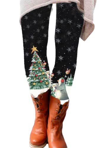 Ailovone Damen Weihnachten Printed Leggings Warme Hose Freizeithose Weihnachten Muster Thermo Leggings Winter Hosen Gemütlich Hausanzug Hose für Mädchen Cover