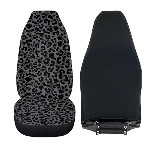 Brosoneto Grey Black Leopard Print Seat Covers for Cars, 2 Pcs Set Women Front Car Seat Cover Universal Fit Vehicle Seat Protector, Breathable Car Accessories Fit Most Cars