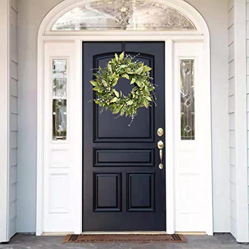 Sasuka 22" Spring Green Wreath For Front Door, Artificial Handcraft Greenery Wreaths,Branches With White Berry,Summer Wreath For Festival Wall Window Porch Patio Garden Farmhouse Decor #TOP2