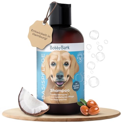 Bobby Bark Hundeshampoo Basis Pflege Milde Fellpflege für alle Rassen Mit Arganöl & Kokosöl pH neutral vegan & hautfreundlich Für Langhaar Kurzhaar & weißes Fell 250 ml