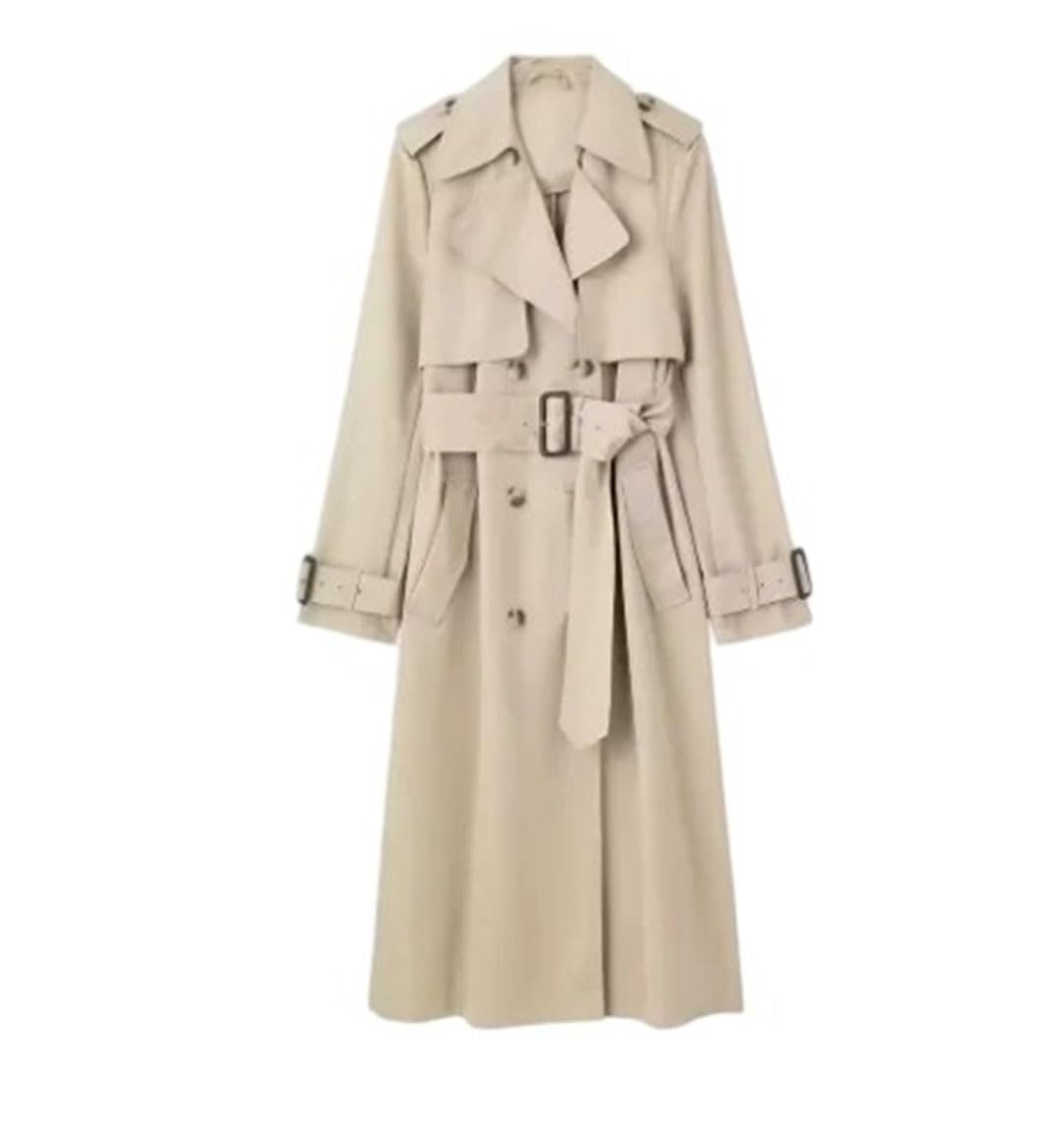 Women Trench Coats Belt Solid Double Breasted Trench Vintage Lapel Neck Long Sleeves Outwear Office Ladies Coat