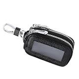 lekiliky Car Key Fob Case, Leather Double Layer Key Protector, Leather Keychain Bag with Lanyard and Zipper, Trendy Portable Vehicle Remote Case, for Men Women (Black)