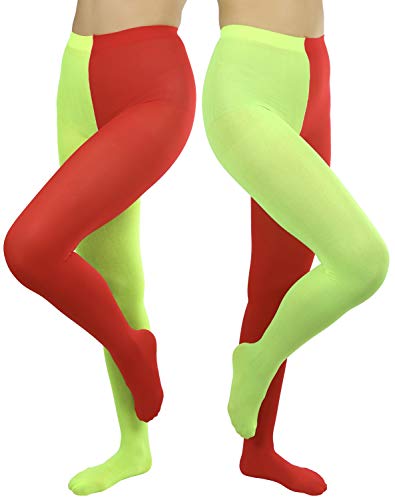 Image of ToBeInStyle Women's Two Toned Vibrant Jester Contrast Opaque Multicolored Tights