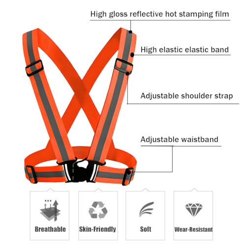 TARANDUS High Visibility Reflective Harness Vest – Adjustable One Size Fits Most, 360° Super Bright Safety Gear for Running, Cycling, Work & Roadside Emergencies (Orange) - Thumbnail 2