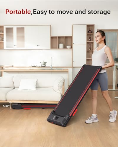 UREVO Under Desk Treadmill for Home/Office, 2 in 1 Portable Walking Treadmill with Remote Control, LED Display, Knee-Protective, No-Assembly