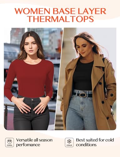 Image of Women's Long Sleeve Thermal Underwear Lightweight Compression Baselayer Shirt Women Clothing Premium Comfort Winter Tops