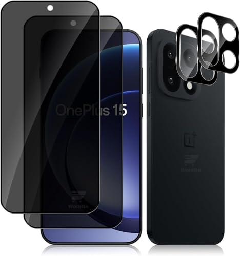 Image of WonRia 2+2 Pack - Privacy Tempered Guard for OnePlus 15 5G [FingerPrint Unlock] with 3D Camera Glass Protector Screen Guard Protector | Anti-Spy - Installation Kit