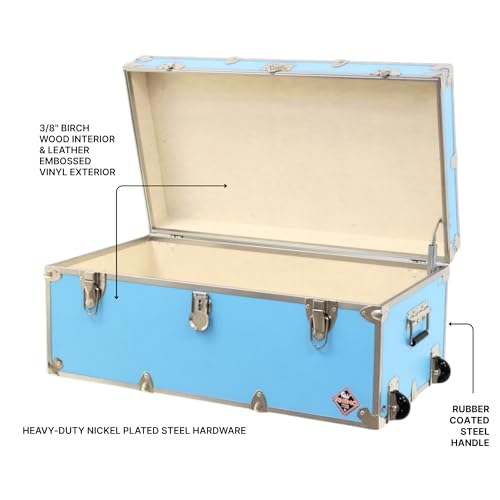 Image of Rhino Trunk & Case Large Essential Trunk With Wheels 32 inchx18 inchx14 inch, 1000+ lbs Capacity - Many Colors. Strong, USA Made Summer Camp Footlocker, and Secure College Dorm Storage Chest