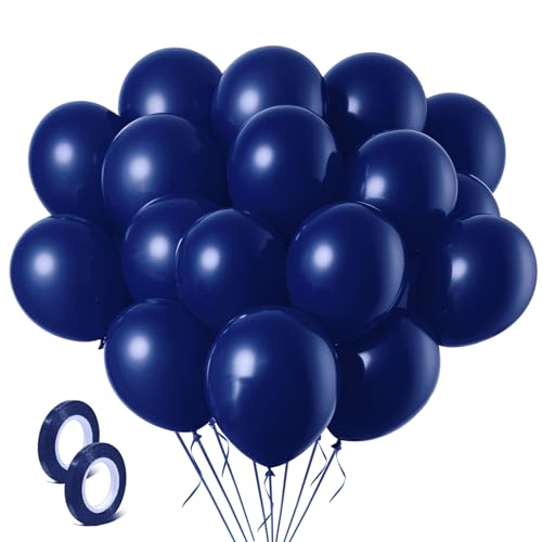 Image of Navy Blue Balloons Latex Party Dark Blue 100 Pack 12 inch Round Navy Balloons for Wedding Graduation Birthday Party Backdrop Decorations