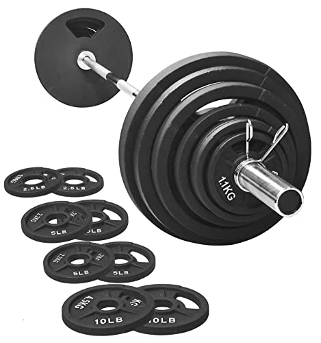 Signature Fitness Cast Iron Olympic 2-Inch Weight Plates Including 7Ft Olympic Barbell, 325-Pound Set (280 Pounds Plates + 45 Pounds Barbell), Multiple Packages, Style #7 #TOP1