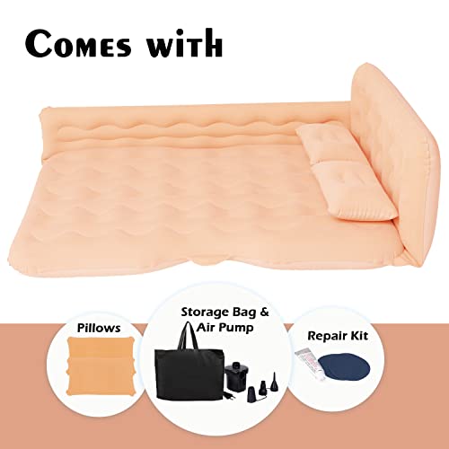 Image of F1 Multifunctional Inflatable Car Bed Mattress Universal Car Back Seat for Baby Travel Air Inflation with Two Air Pillows, Car Air Pump and Repair Kit (Beige)