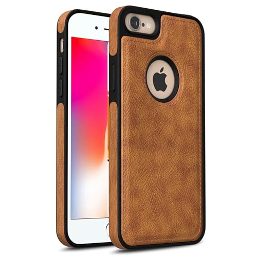 Image of Leather Case for Apple iPhone 7 / iPhone 8 Premium Protective Stylish Slim Cover with Shockproof Raised Edges Brown