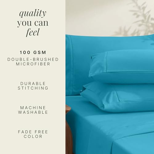 Image of Hearth & Harbor Bed Linen Set - Split King Size, 6 Piece, Extra Deep Pocket, Microfiber, Beach Blue