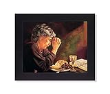 Gratitude Old Lady Praying at Dinner Table Daily Bread Woman Religious Wall Picture Framed Art Print...