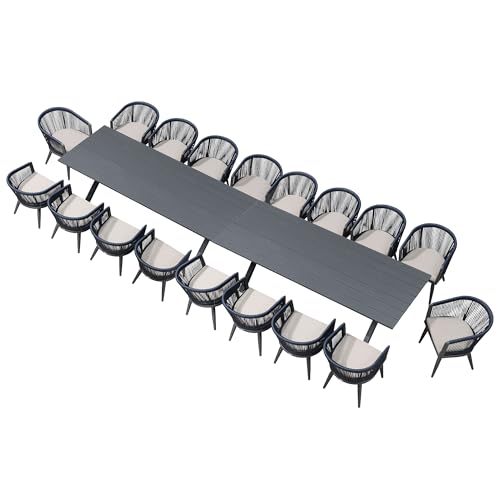 Image of PURPLE LEAF Outdoor Dining Set for 18 with Cushions PE Rattan Grey