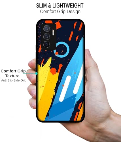 Image of Abstract Stripes Geometric Figures Design Premium 2D Printed Metal Back Case Cover for Vivo V23E 5G / Y75 4G, Multicolor