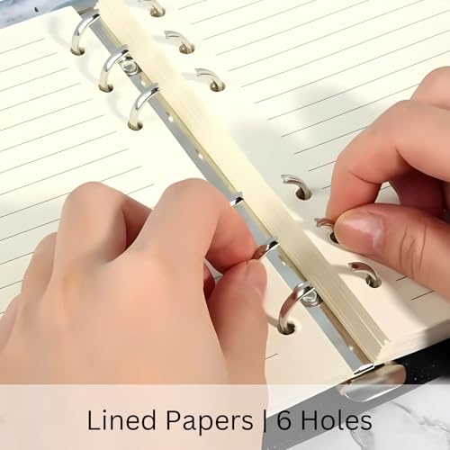 A5 PU Leather Binder Notebook - 6 Ring Refillable Planner Notebook with Lined Paper & Gel Pen - Gold Buckle, Card Slots & Pockets, Travel Journal for Office, School & Gift - For Women & Men (Black)